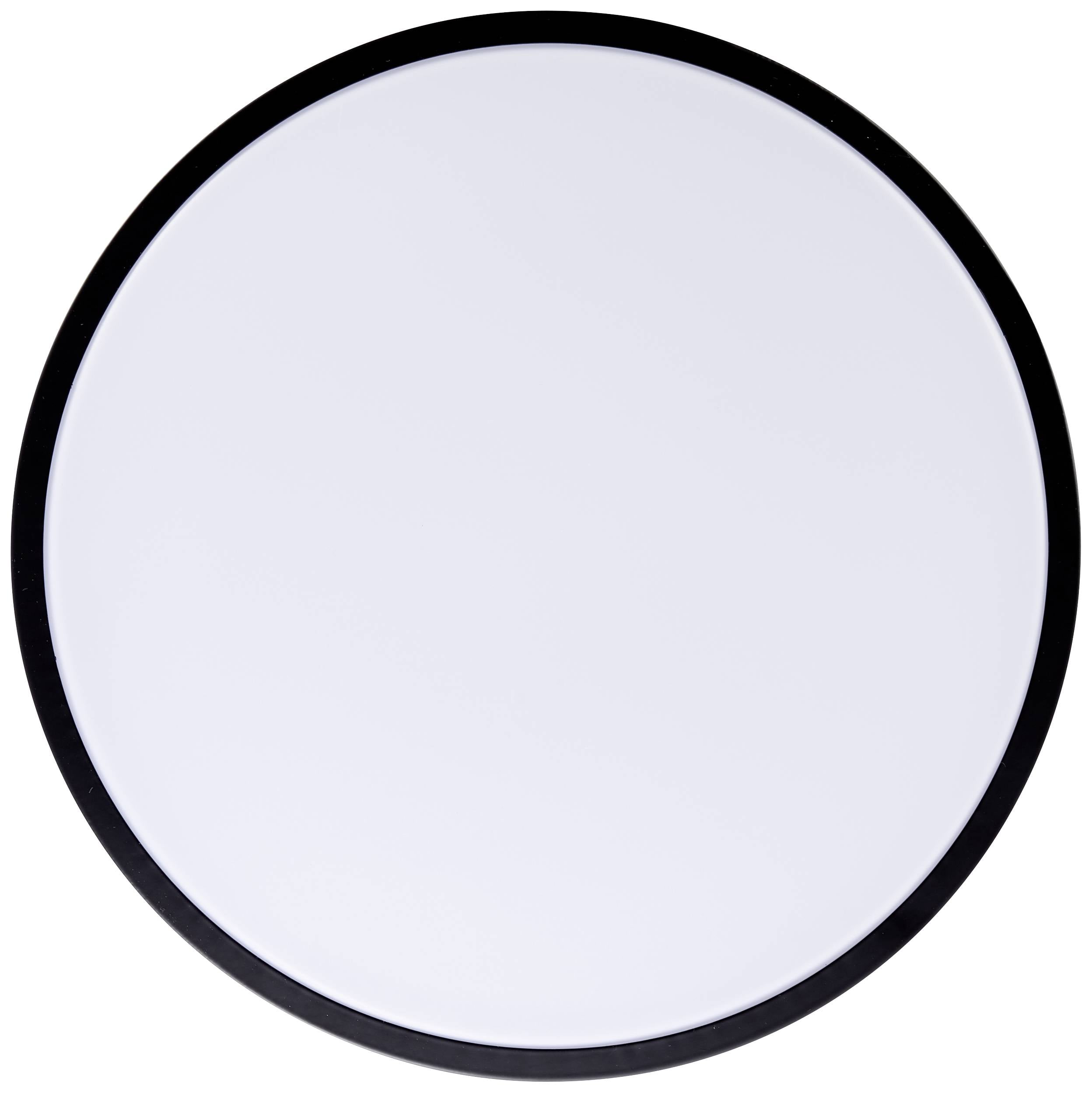 Weiße, kreisförmige LED-Leuchte mit schlichtem schwarzem Rand. Ideal für moderne Innenbeleuchtung.