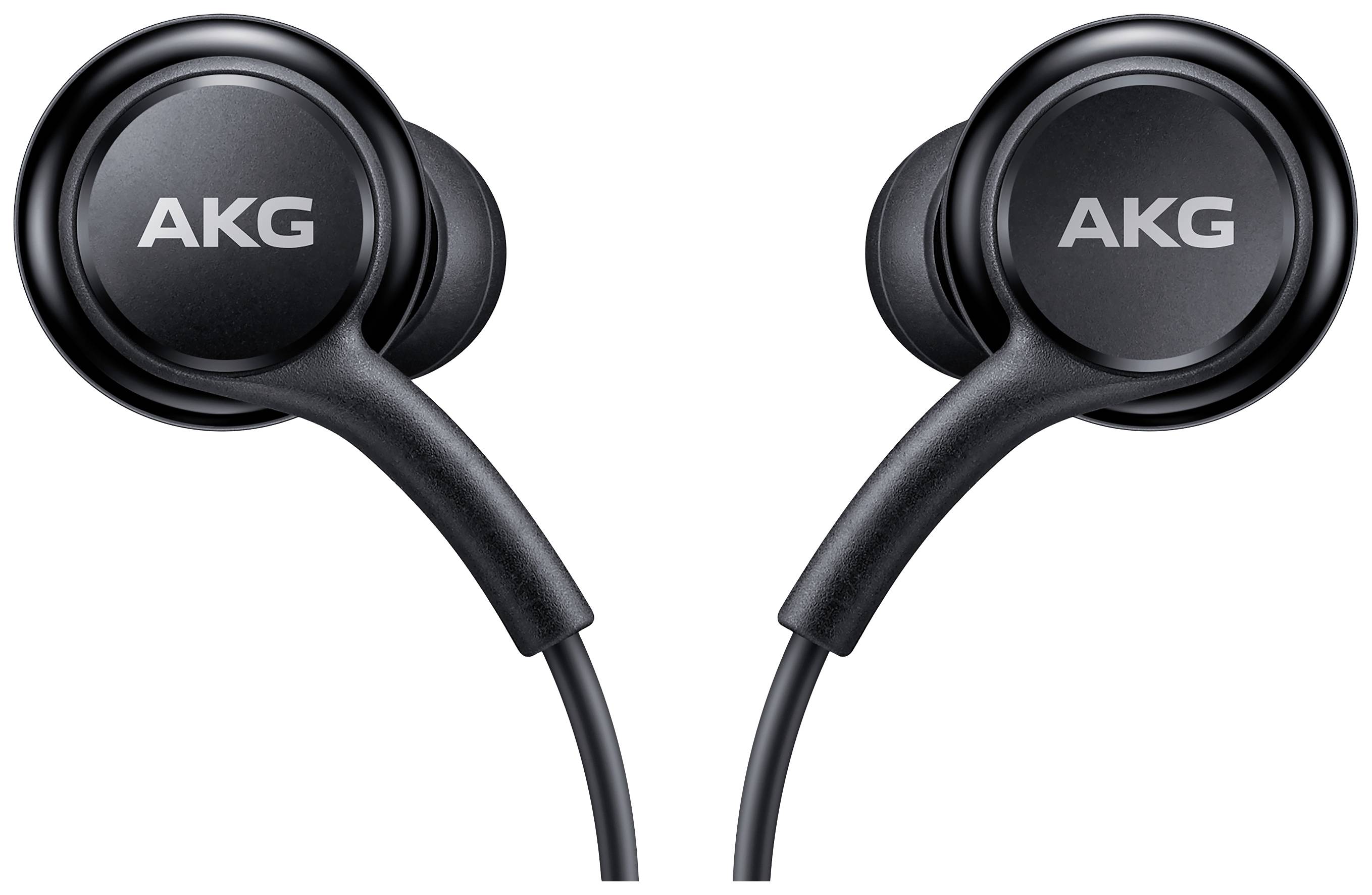 Schwarze In-Ear-Kopfhörer der Marke AKG mit Kabel, die für ein hochwertiges Klangerlebnis und komfortablen Sitz entwickelt wurden.