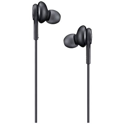Ein Paar schwarze In-Ear-Kopfhörer mit Kabel, schlichtes Design, dient zur Audiowiedergabe.