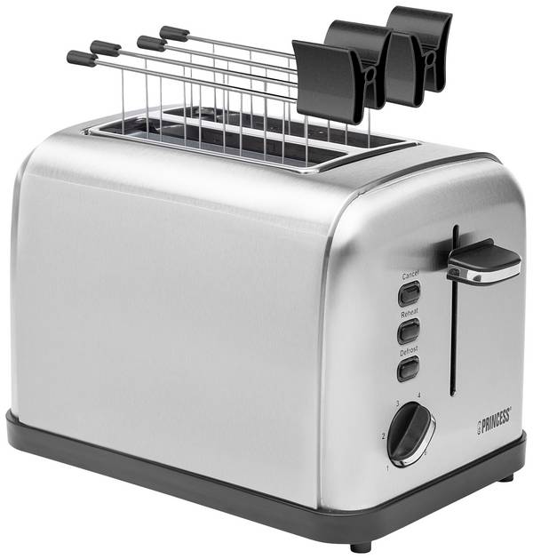 Princess 142354 Toaster mit Brötchenaufsatz Edelstahl