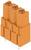 Oranger Steckverbinder mit drei Anschlussstellen, geeignet zum Verbinden elektrischer Leitungen.