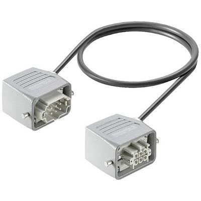 Ein schwarzes Kabel verbindet zwei graue Steckverbinder mit mehreren Pins.