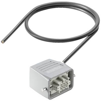 Graues elektrisches Steckverbindergehäuse mit schwarzem Kabel. Geeignet für industrielle Anwendungen.