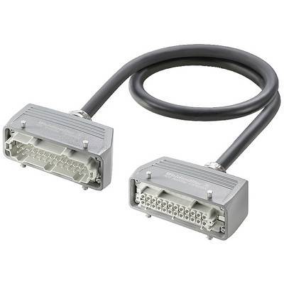 Ein graues, industrielles Kabel mit zwei rechteckigen Steckverbindern an jedem Ende, geeignet für elektrische Verbindungen.