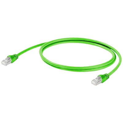 Grünes Ethernet-Kabel mit transparenten Steckern an beiden Enden.