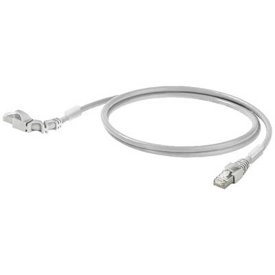 Ein graues Ethernet-Kabel mit RJ45-Steckern an beiden Enden, geeignet für Netzwerkverbindungen und Internetzugang.