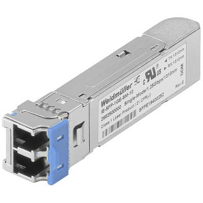 Kleines optisches Modul ‚Weidmüller IE-SFP-1GE-SM-L' für Glasfaserverbindungen mit LC-Anschluss, geeignet für 1,25 Gbps Datenübertragung.