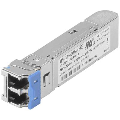 SFP-Modul mit LC-Anschluss von Weidmüller zur optischen Datenübertragung, unterstützt 1,25 Gbps, Modell IE-SFP-1GE-SM-L bei 1310 nm.