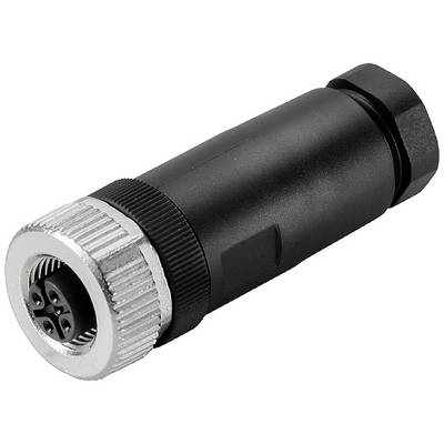 Schwarzer, zylindrischer Steckverbinder mit metallischem Gewinde und mehreren Anschlusspins.用于elektrische Verbindungen.