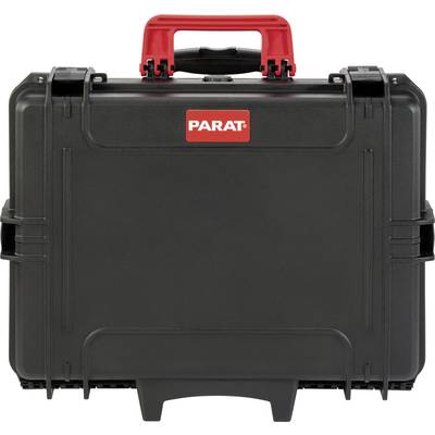 Schwarzer Werkzeugkoffer mit rotem Griff und 'PARAT'-Logo auf der Vorderseite, geschlossen und stabil designt für Transport und Schutz.