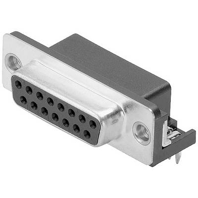 'Silberner 15-poliger D-Sub-Steckverbinder mit seitlichen Befestigungslaschen, eingesetzt für elektronische Verbindungen in Geräten.'