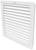 Weiße Lüftungsgitterabdeckung mit horizontalen Lamellen, ermöglicht Luftzirkulation. Geeignet für Ventilationssysteme.