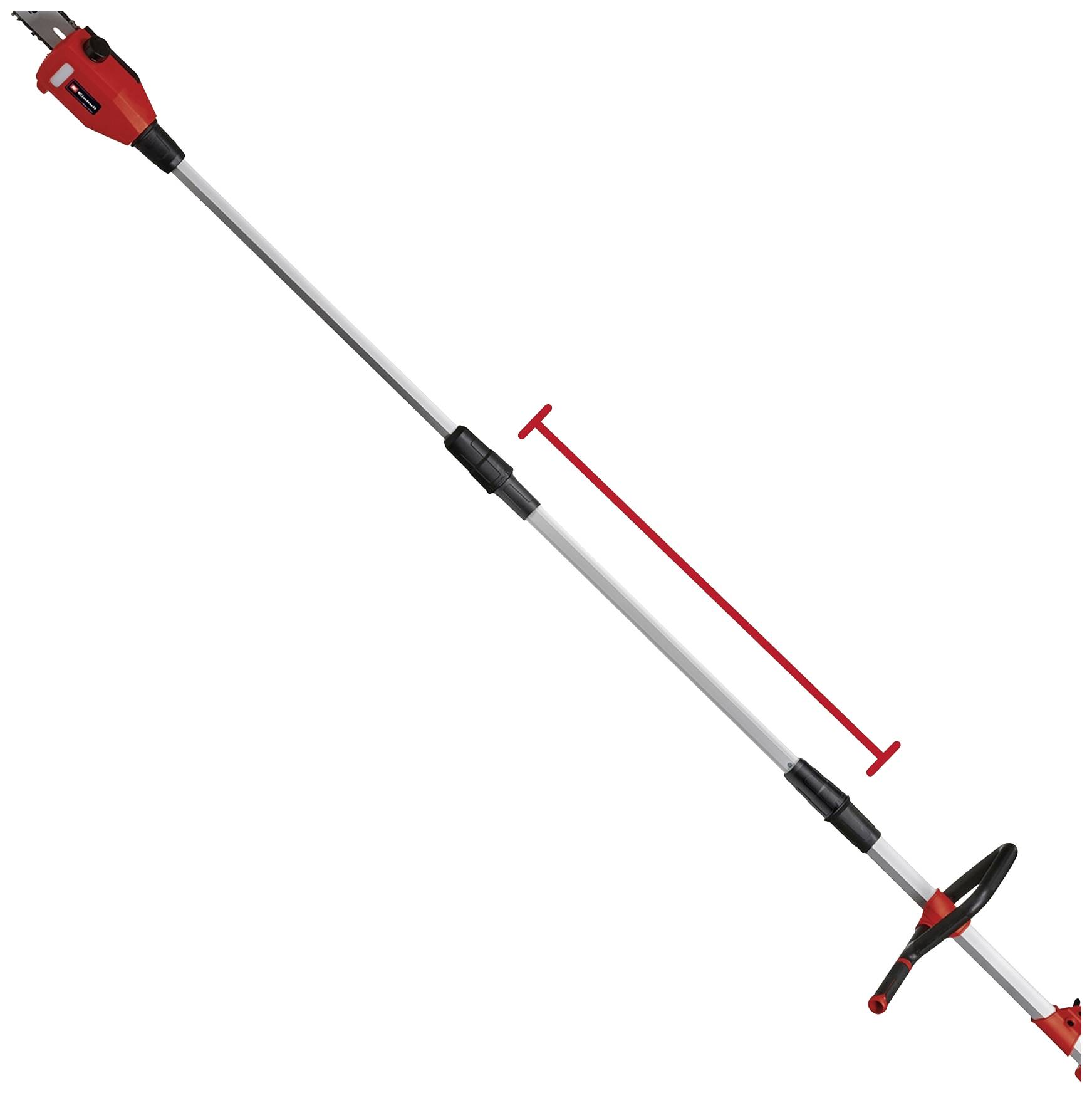 'Einhell Akku-Hochentaster GC-LC 18/20 Li T Solo' - Roter Teleskop-Hochentaster, einstellbare Länge, Akku-betrieben, für Baumschnitt geeignet.
