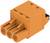 Ein orangefarbener, dreipoliger Steckverbinder von Weidmüller mit konturierter Oberseite.
