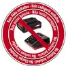 "Kein Akku enthalten - Kein Ladegerät enthalten" in verschiedenen Sprachen in einem roten Kreis mit durchgestrichenen Bildern von Akku und Ladegerät.