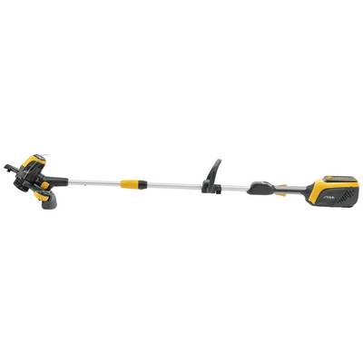Elektrischer Rasentrimmer in Schwarz und Gelb mit verstellbarer Teleskopstange und ergonomischem Griff. Ideal zum Trimmen von Rasenrändern.