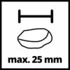 Symbol zeigt ein Objekt mit maximaler Breite von 25 mm. Ein horizontaler Pfeil mit zwei Linien oben und unten zeigt die Breite an.