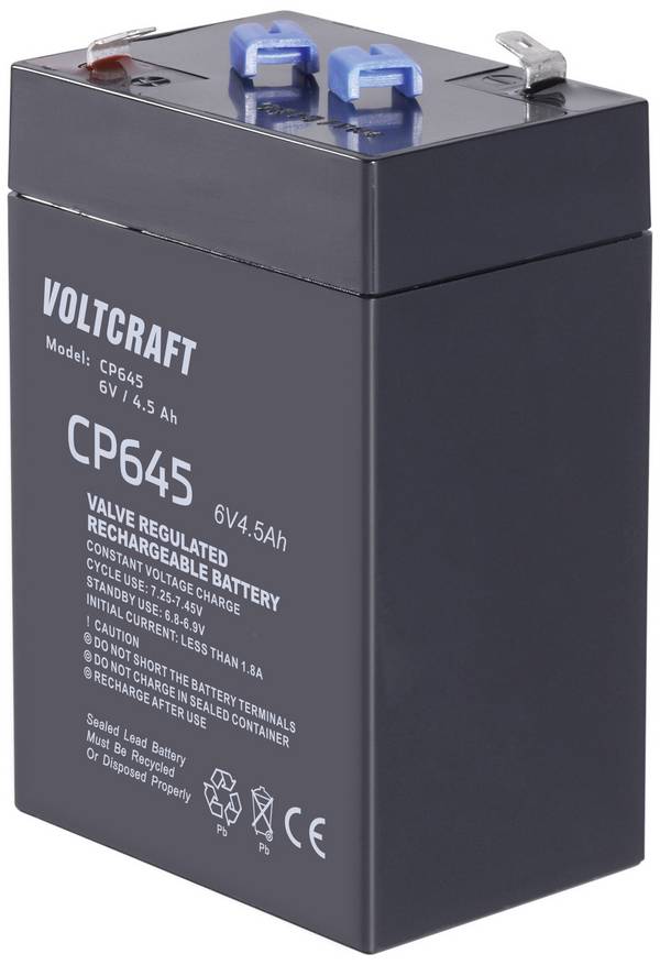 VOLTCRAFT CE6V/4,5Ah VC-12713940 Bleiakku 6 V 4.5 Ah Blei-Vlies (AGM) (B x H x T) 70 x 107 x 47 mm Flachstecker 4.8 mm Wartungsfrei
