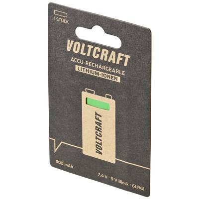 Verpackung einer Voltcraft Lithium-Ionen-Batterie, 7,4V, 9V Block, 500mAh.