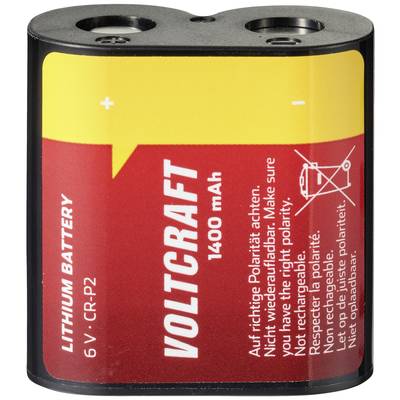 Lithium-Batterie, 6V, CR-P2, Marke 'Voltcraft', 1400 mAh. Achtung auf korrekte Polarität beachten. Nicht wiederaufladbar.