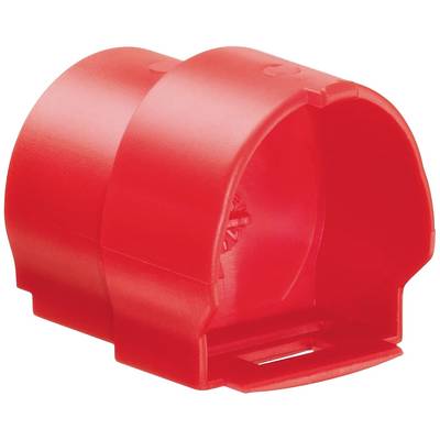 Rotes, halbzylindrisches Kunststoffgehäuse, möglicherweise Teil eines Kabelverbinders oder Anschlussbauteils.