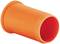 Ein orangefarbener Kunststoff-Hohlzylinder, leicht gekippt, mit glatten Kanten und gleichmäßiger Oberfläche.