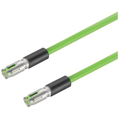 Zwei grüne Kabel mit silbernen Steckverbindern an den Enden. Geeignet für die industrielle Datenübertragung.