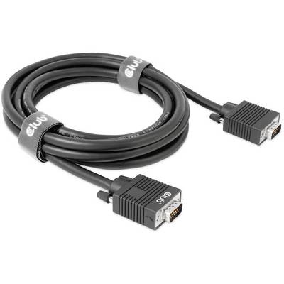 Schwarzes VGA-Kabel mit zwei Steckern, umwickelt mit Klettbändern zur Befestigung, auf weißem Hintergrund.