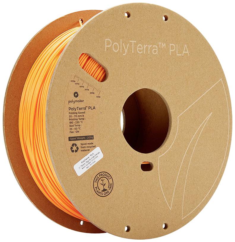 POLYMAKER 70848 PolyTerra PLA Filament PLA geringerer Kunststoffgehalt 1.75 mm 1000 g Orange (m