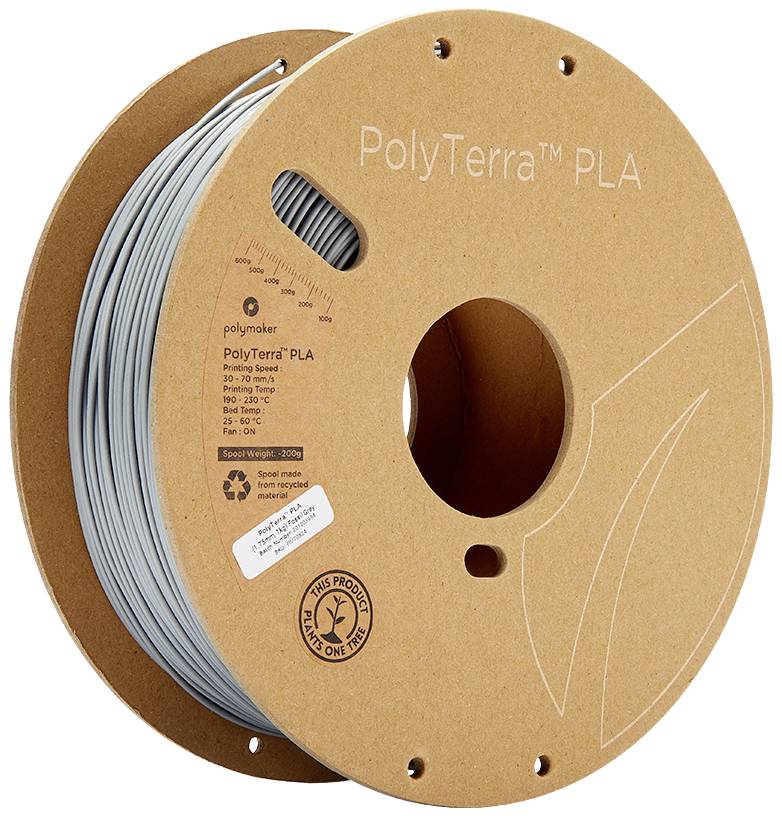 POLYMAKER 70824 PolyTerra PLA Filament PLA geringerer Kunststoffgehalt 1.75 mm 1000 g Grau (mat