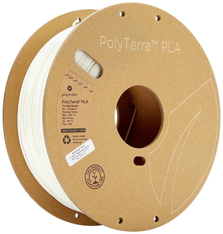 POLYMAKER 70822 PolyTerra PLA Filament PLA geringerer Kunststoffgehalt 1.75 mm 1000 g Weiß (mat