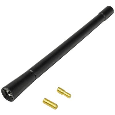 Schwarze Antenne mit zwei goldfarbenen Gewindeadaptern auf weißem Hintergrund.