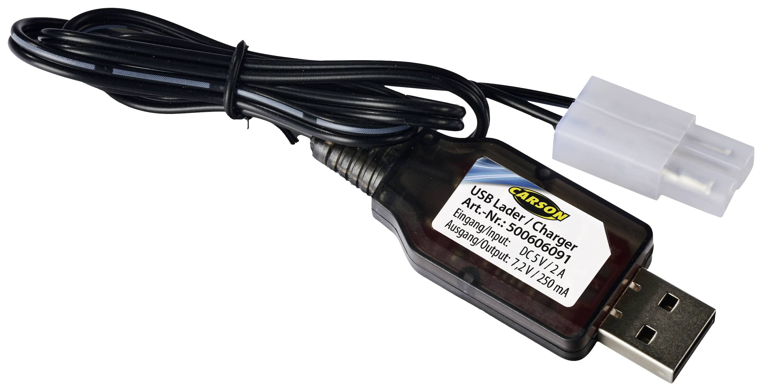 USB-Ladegerät mit Kabel und Stecker, geeignet für 500 mA Ausgang. Produktnummer: 500606091.