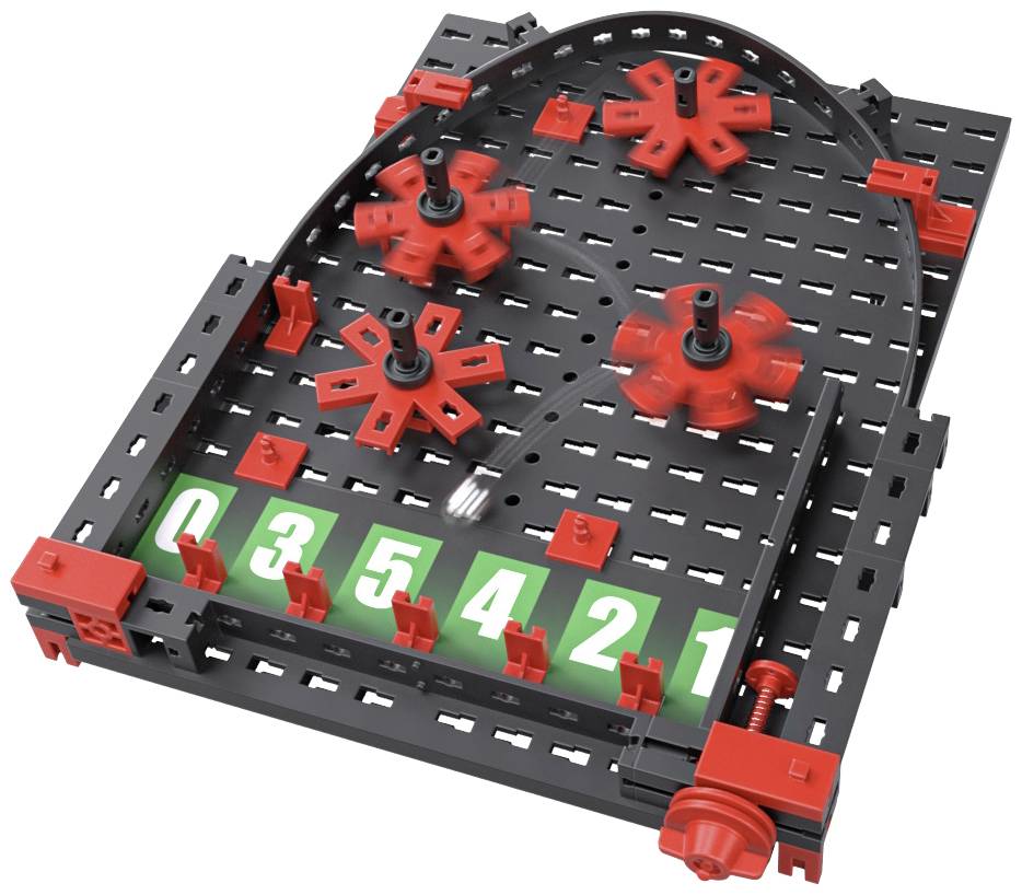 Ein mechanisches Zählwerk aus schwarzem und rotem Plastik mit Zahnrädern, das die Zahlen '0 3 5 4 2 1' anzeigt.