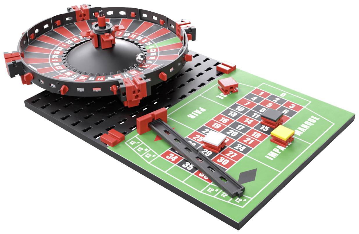 Ein Roulette-Tisch mit einem Rad und Zahlenfeld. Der Tisch zeigt rote, schwarze und grüne Felder mit Zahlen für ein Spiel.