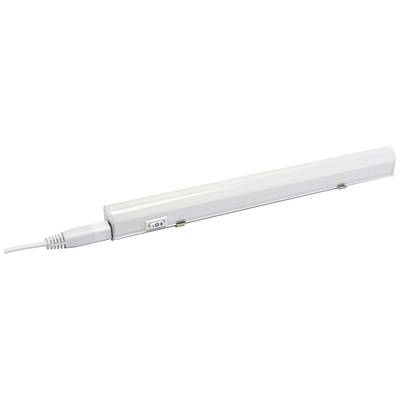 Weiße LED-Röhre mit angeschlossenem Kabel, geeignet für lineare Beleuchtung.