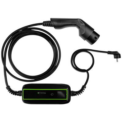 Ladekabel für Elektrofahrzeuge mit Kontrollbox und Stecker; dient zum sicheren Laden von Elektroautos an einer Steckdose.