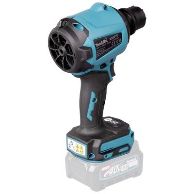 Ein tragbarer, blauer Akku-Druckluft-Nagler mit ergonomischem Griff, Markenlogo und Sicherheitskennzeichnungen, auf einer Werkbank.
