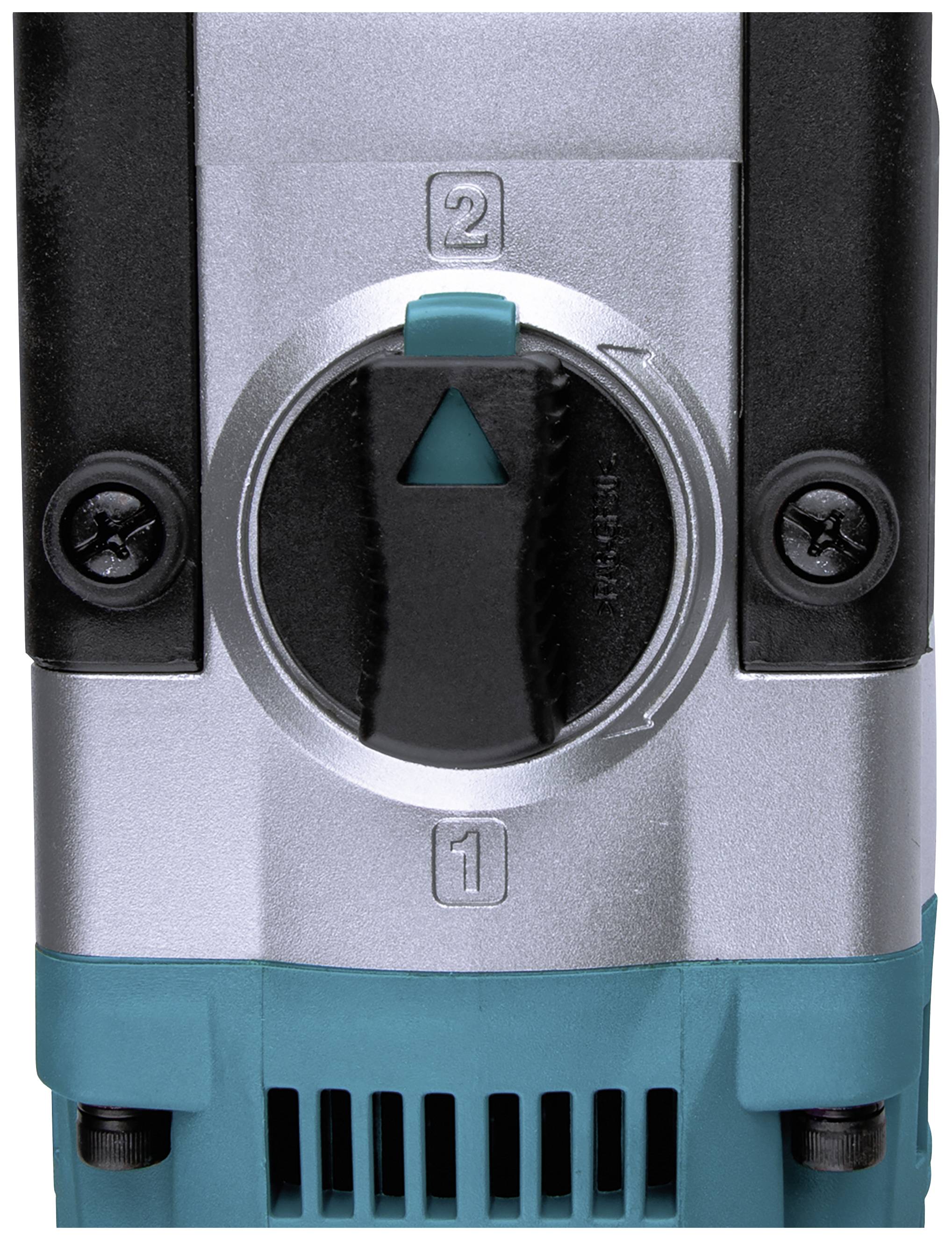 Ein blauer und grauer Schalter mit zwei Positionen, mit den Zahlen '1' und '2' gekennzeichnet, um Funktionen zu steuern.