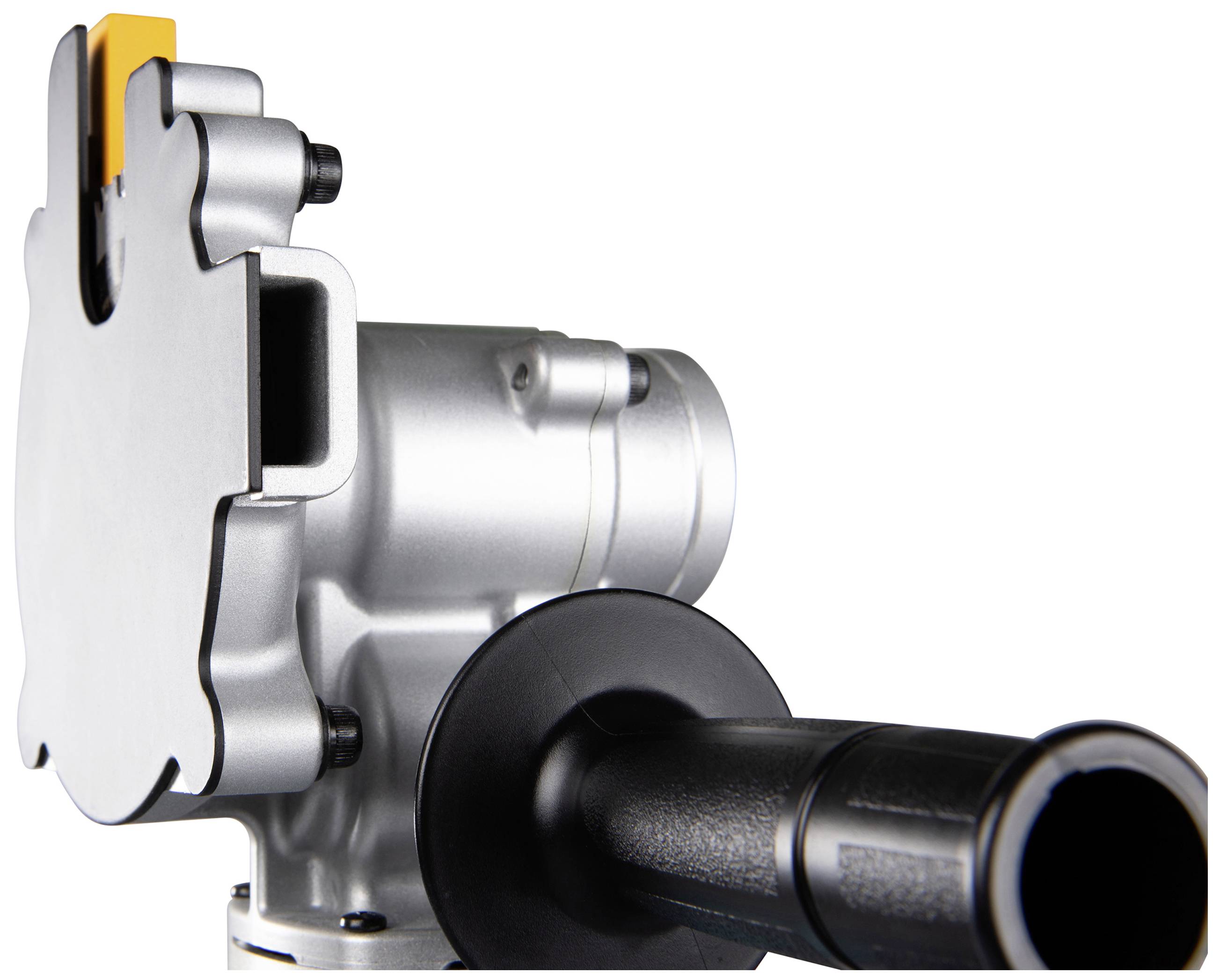 'Nahaufnahme eines Industriemotors mit schwarzem Griff und metallischem Gehäuse, verwendet für Maschinenanwendungen.'