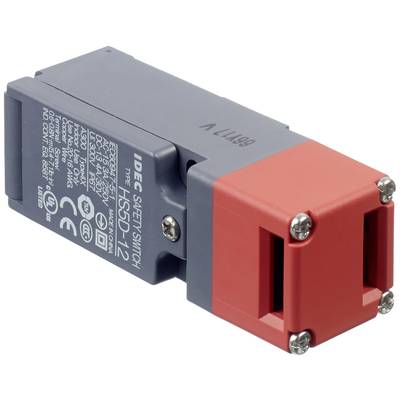 Sicherheitsschalter von IDEC, Modell HS5D-D12, graues Gehäuse mit rotem Element, technische Details auf der Gehäuseoberfläche.
