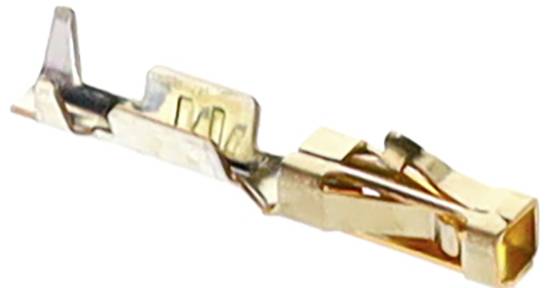 Ein Metall-Elektroterminalkontakt mit einem Verschließmechanismus, der üblicherweise zum Sichern von elektrischen Leitungen in einem Stecker oder einer Buchse verwendet wird.