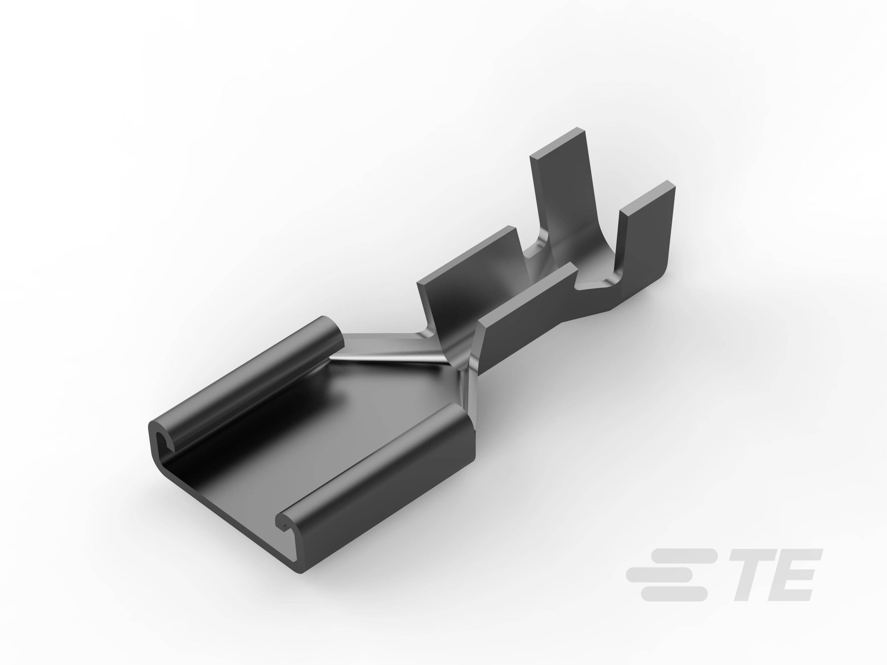 Metall-Steckverbinder, halbgeschlossen, mit zwei seitlichen Klemmen. Verwendet in elektrischen Anwendungen.