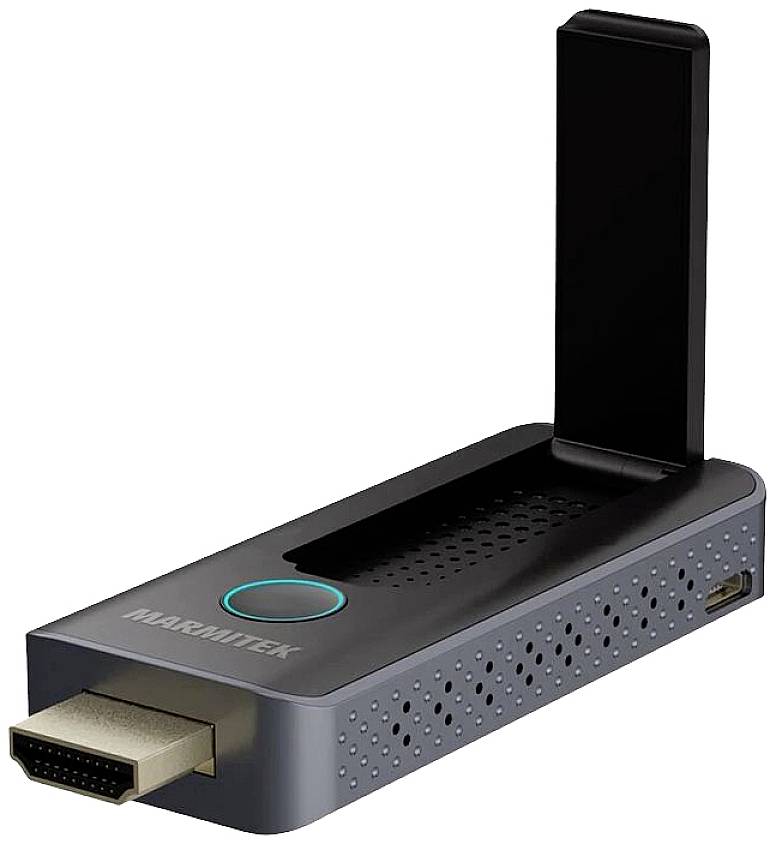 Ein HDMI-Dongle mit schwenkbarer Antenne zur drahtlosen Verbindung von Geräten mit einem Fernseher oder Monitor.