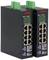 'Zwei schwarze industrielle Ethernet-Switches mit grünen Stromanzeigen und mehreren Netzwerkanschlüssen.'