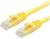 Zwei gelbe Ethernet-Kabel mit transparenten Steckern, die verwendet werden, um Netzwerkverbindungen herzustellen.