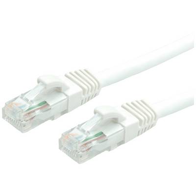 Ein weißes Netzwerkkabel mit zwei RJ45-Steckern an den Enden.
