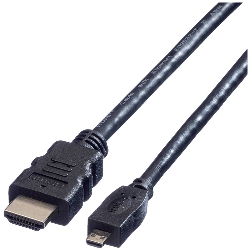 Value HDMI Aansluitkabel HDMI-A stekker, HDMI-micro-D stekker 2.00 m Zwart 11.99.5581 Afgeschermd HD