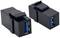 Zwei schwarze USB 3.0-Keystone-Module mit blauen Innenanschlüssen, geeignet für den Einbau in Anschlussfelder oder Platten.