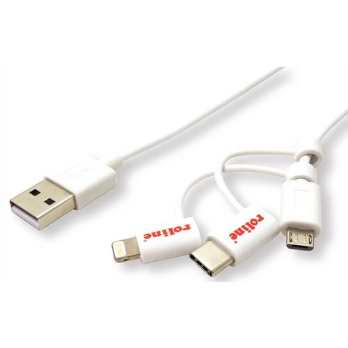ROLINE USB 2.0 Sync- & Ladekabel Typ A - Typ C / 8-Pin / USB MicroB, weiß, 1 m